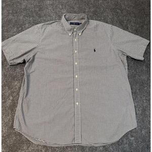 Ralph Lauren Shirt Mens XXL 2XL Grey Plaid Button Down Short Sleeve Cotton